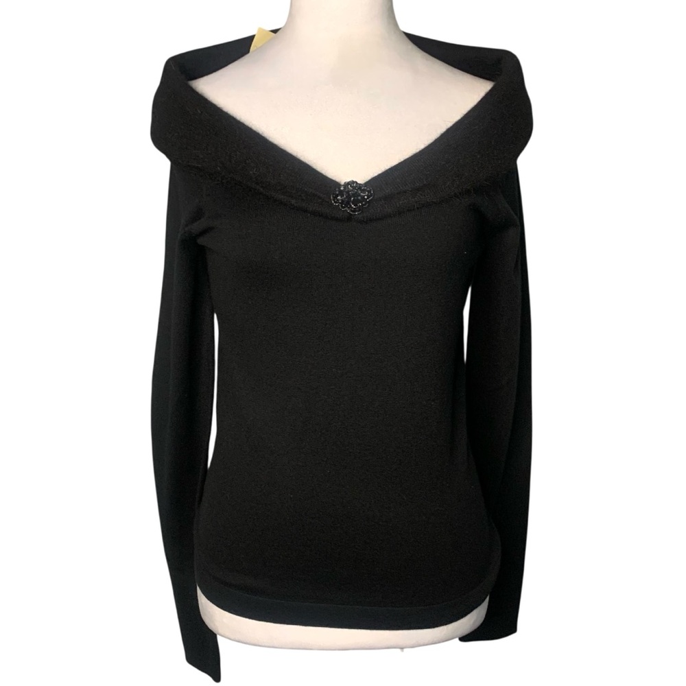 NWT Ann Taylor Black Small Angora Silk Cashmere Blend Embellished Sweater Top